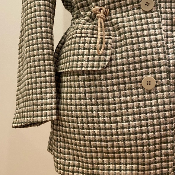 Jordan & Cole Womens Blazer w Ties to Cinch Waist / White, Green Tan Check / M - Picture 2 of 15